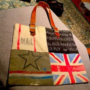 France England Mail Bag Tote Bag Leather Straps